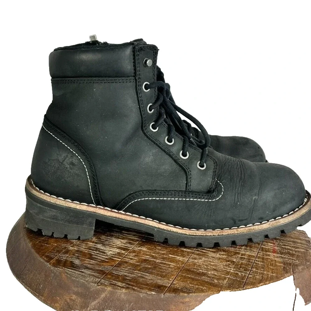 Harley Davidson Boots Mens 10.5 Bentler 6 Inch Side Zip Ankle Full Grain Leather